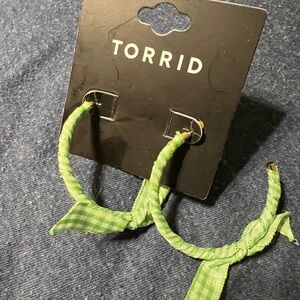 Torrid Green Checkered Fabric Hoop Earrings